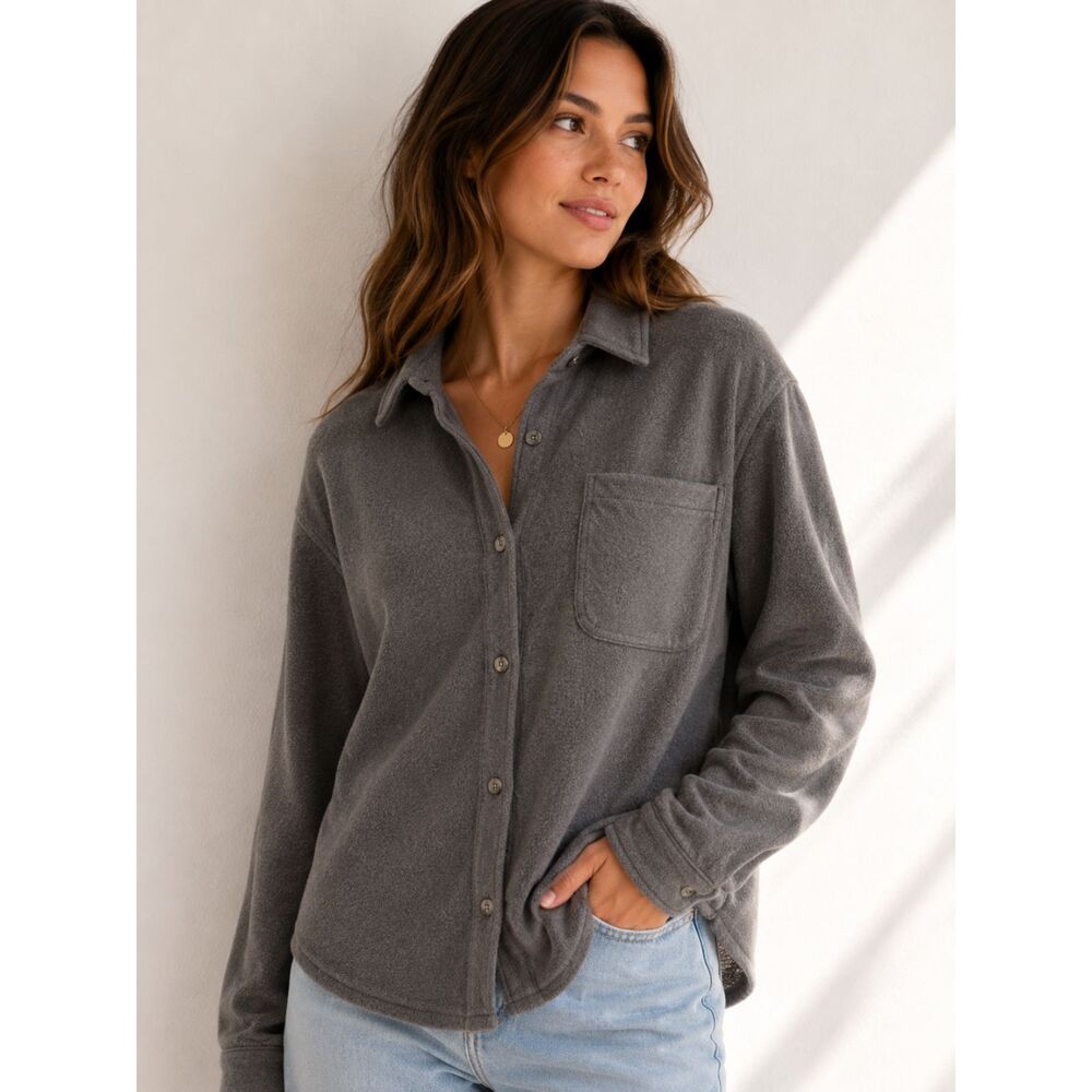 Thread & Supply Gray Fleece Shacket Women's XL Button Up Overshirt